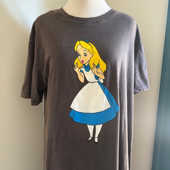 Alice In Wonderland Graphic T-Shirt Dress Women's M Brown Gray Disney godstar - Picture 2 of 12